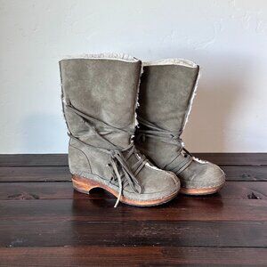Leather Suede Sherpa Lined Clog Boots Made in Poland